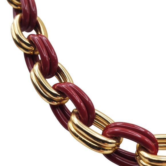 Bold Thick Chain Necklace Double Link Maroon Red Gold Tone 21" Retro Y2K 90s - Picture 2 of 7